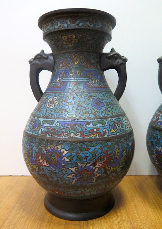 Paire de vase Asiatique en cloisonné début XXème-photo-5