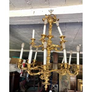 Louis XV Rocaille Style Gilded Bronze Chandelier 