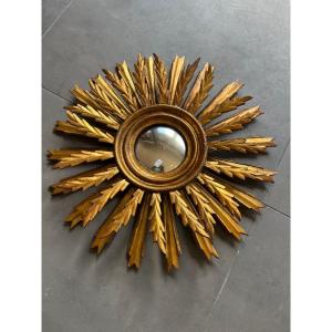 Golden Wood Sun Mirror 