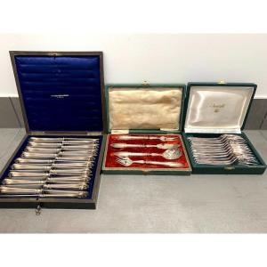 Set Of Cutlery In Their Cases - Silver And Silver-plated Metal