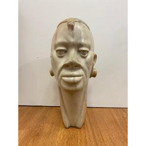 African Carved Head In Hard Stone