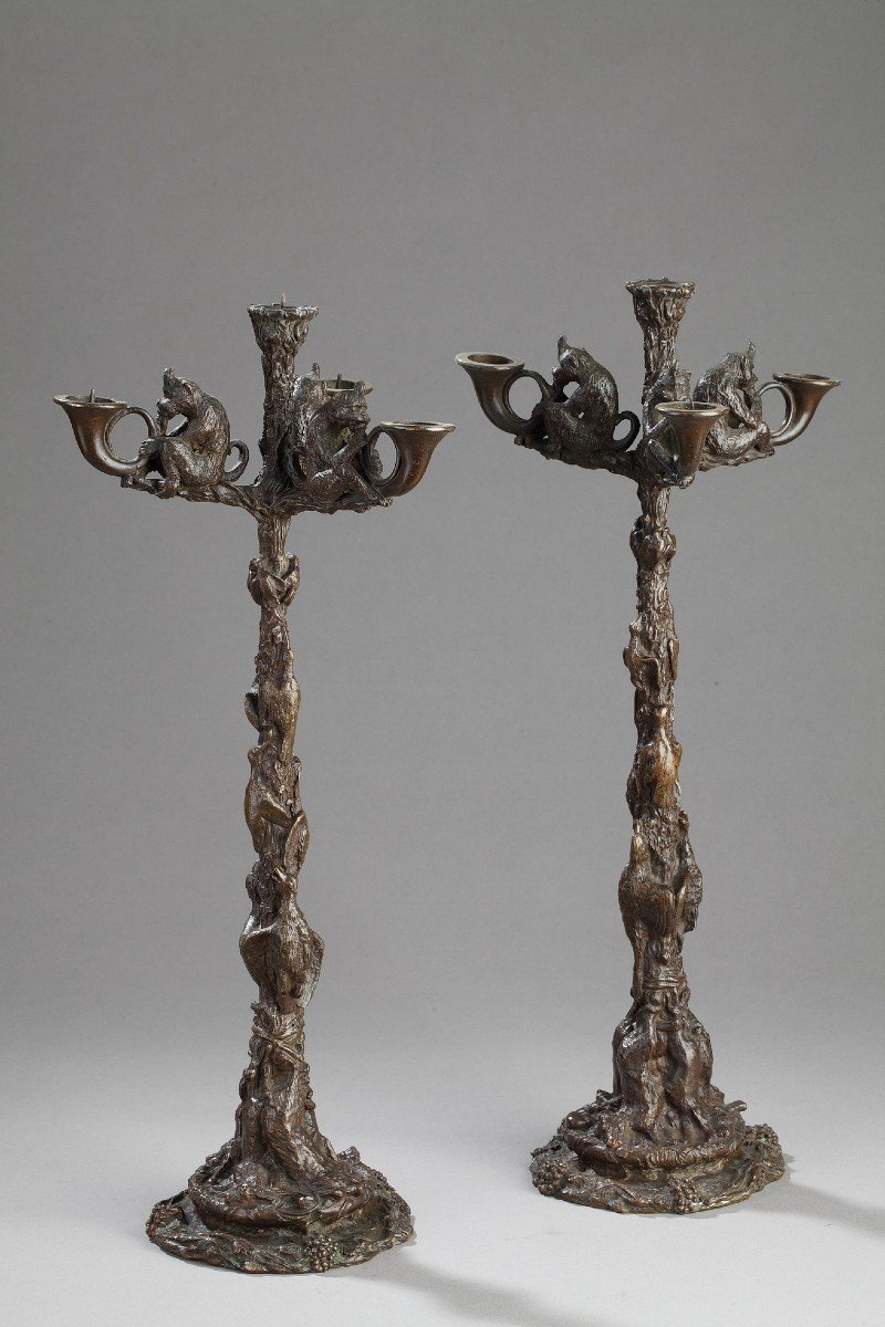 Paire de candélabres aux singes - Christophe FRATIN (1801-1864)-photo-2