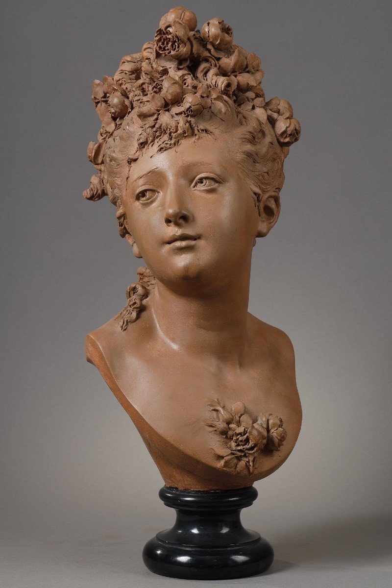 Bust Of A Young Woman With Roses - Albert-ernest Carrier-belleuse (1824-1887)