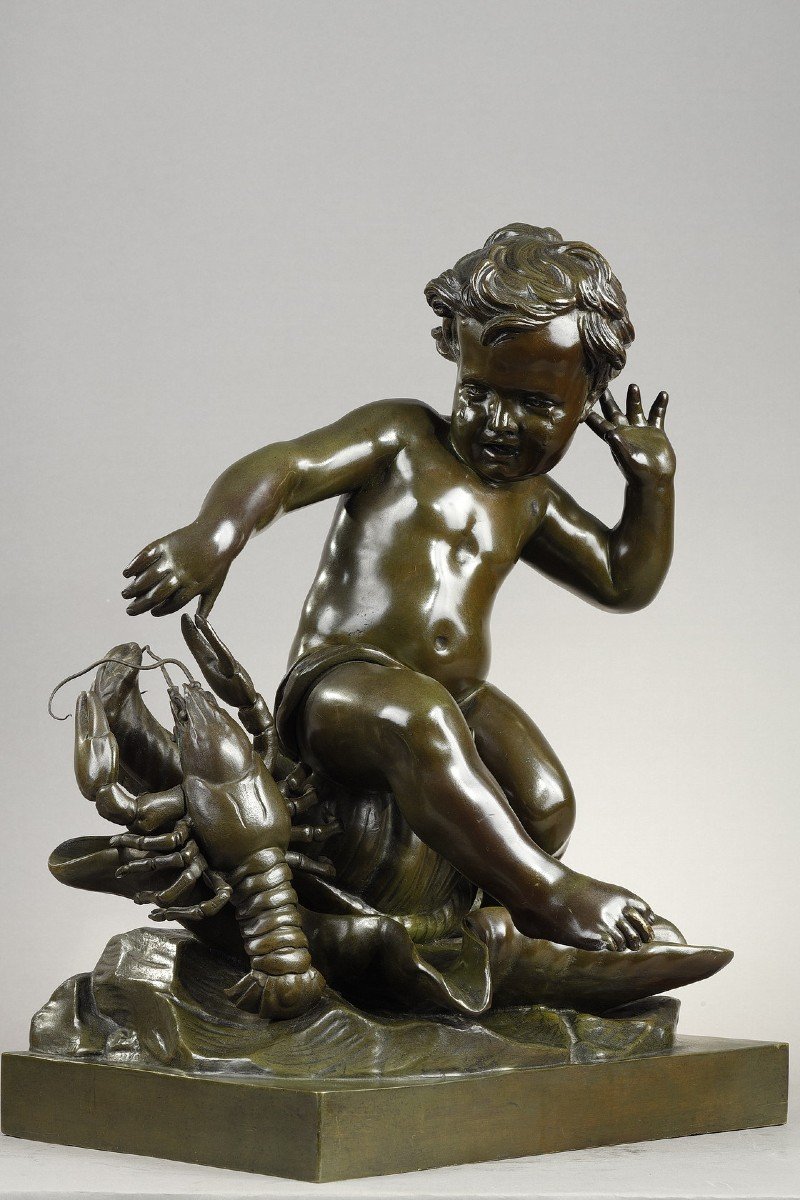 After Lambert-sigisbert Adam (1700-1759) - Child With Crayfish-photo-2