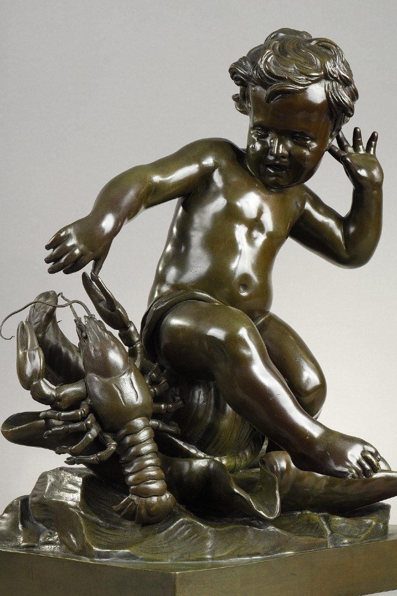 After Lambert-sigisbert Adam (1700-1759) - Child With Crayfish-photo-3