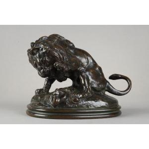 Lion With Snake N°3 - Antoine-louis Barye (1796-1875)