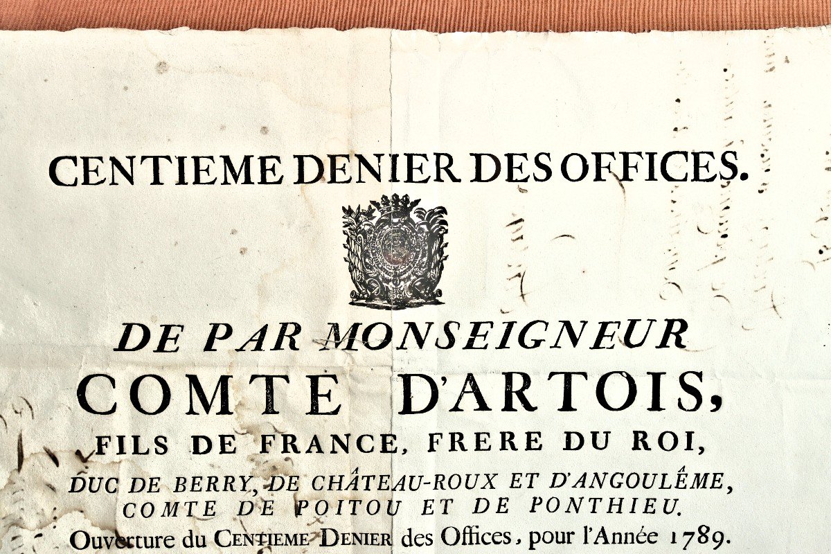 18th Century Poster "hundredth Denier Of The Offices By My Lord Count Of Artois"-photo-3