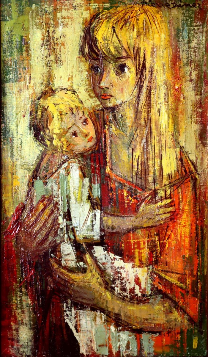 Pierre Diner (1932-2015) Portrait Woman & Child-photo-4