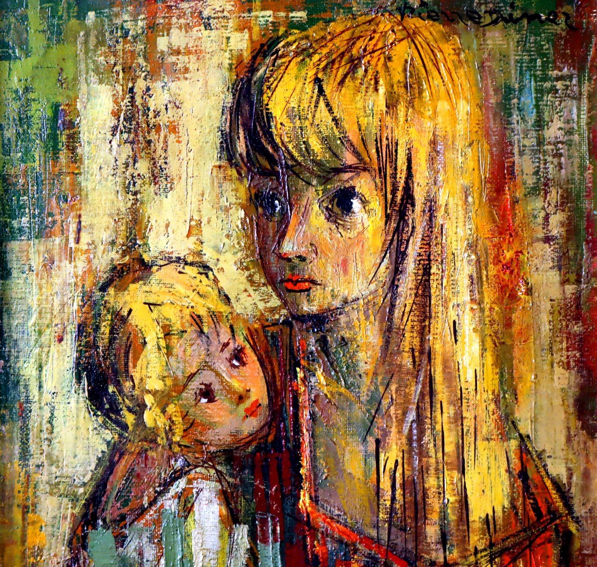 Pierre Diner (1932-2015) Portrait Femme & Enfant-photo-2