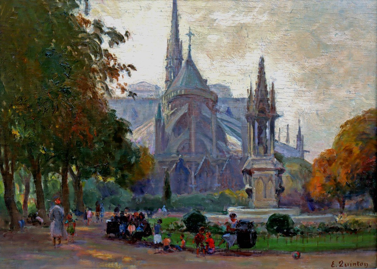 Edmond QUINTON (1892-1969) Paris Square Notre Dame-photo-4