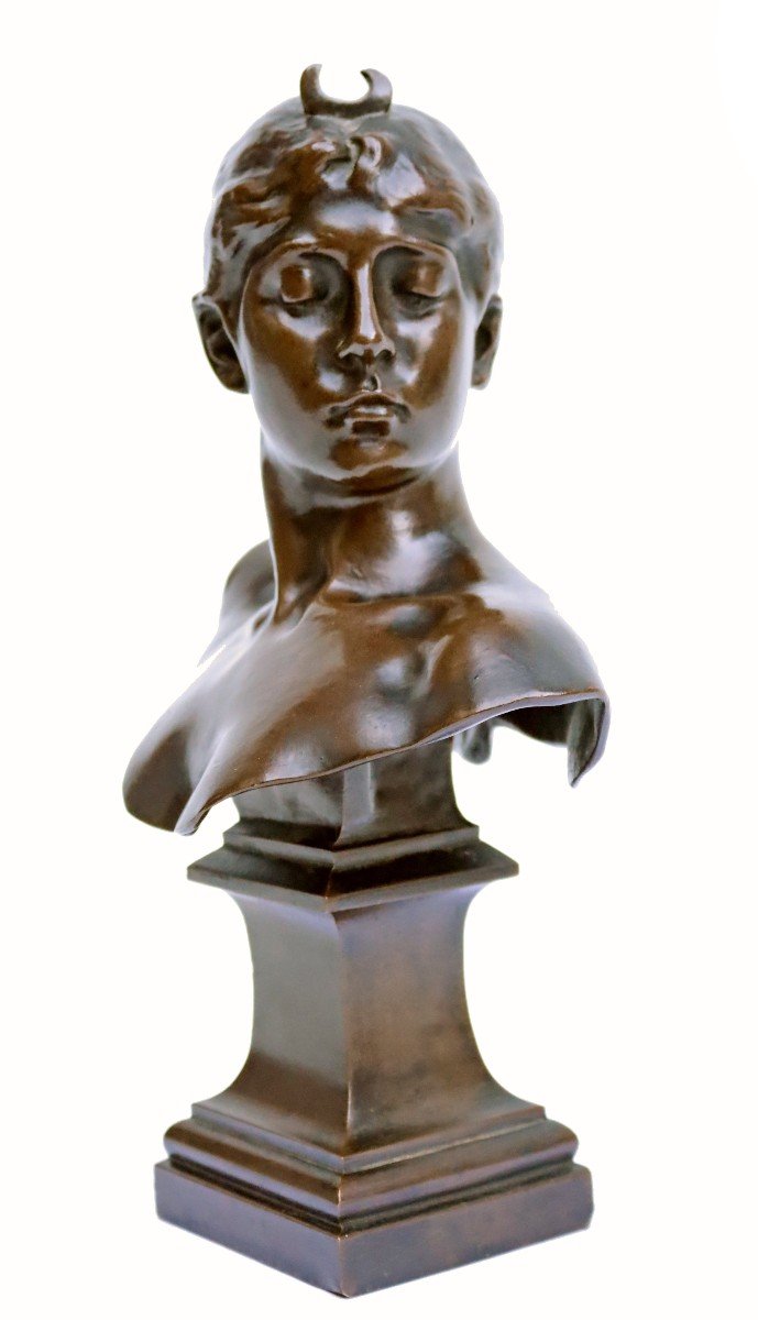 Alexandre Falguiere (1831-1900) Buste de Diane en Bronze XIXe-photo-3