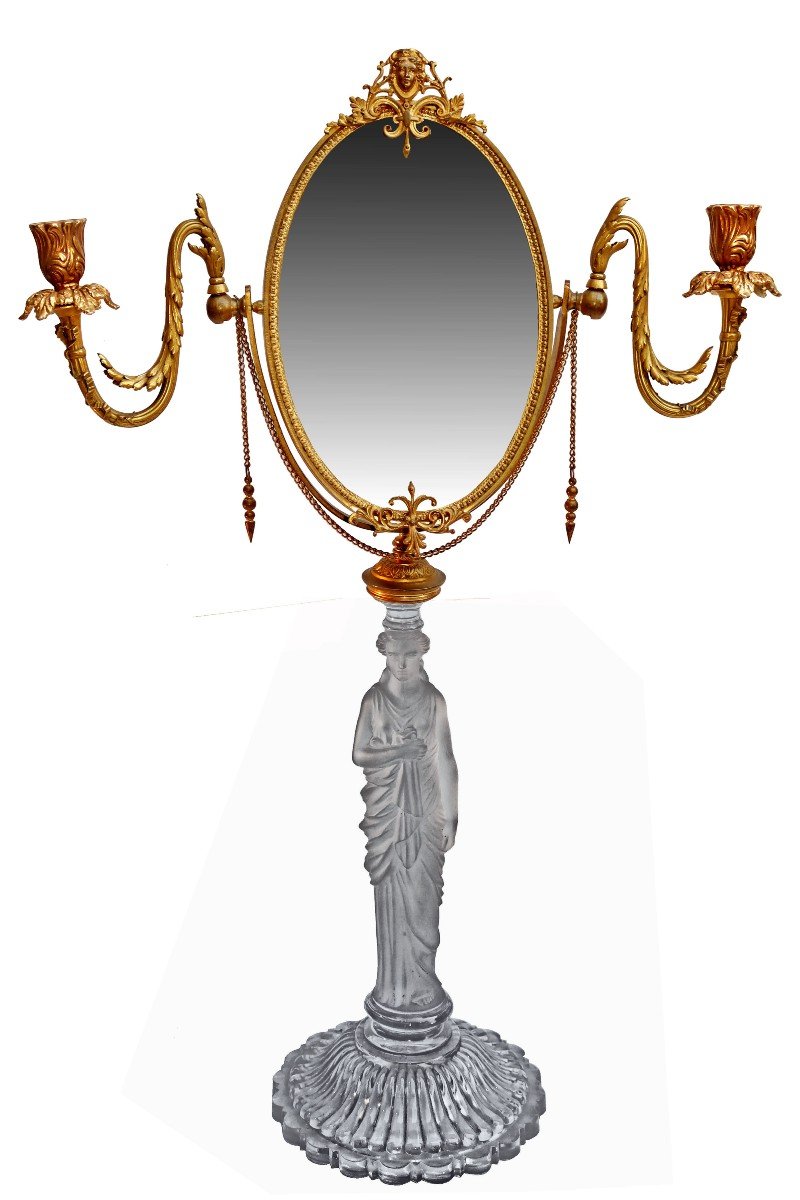 Baccarat Napoleon III Table Mirror Bronze And Crystal-photo-2