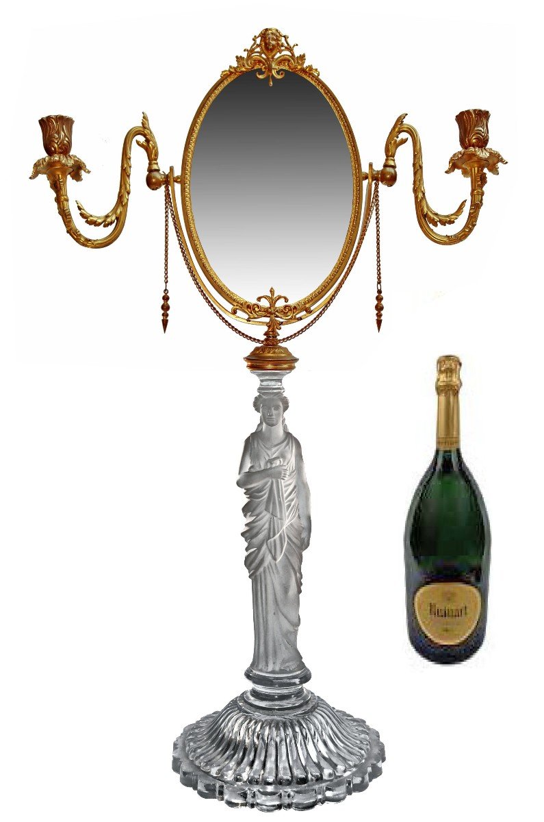 Miroir Baccarat époque Napoléon III en Bronze et Cristal-photo-7