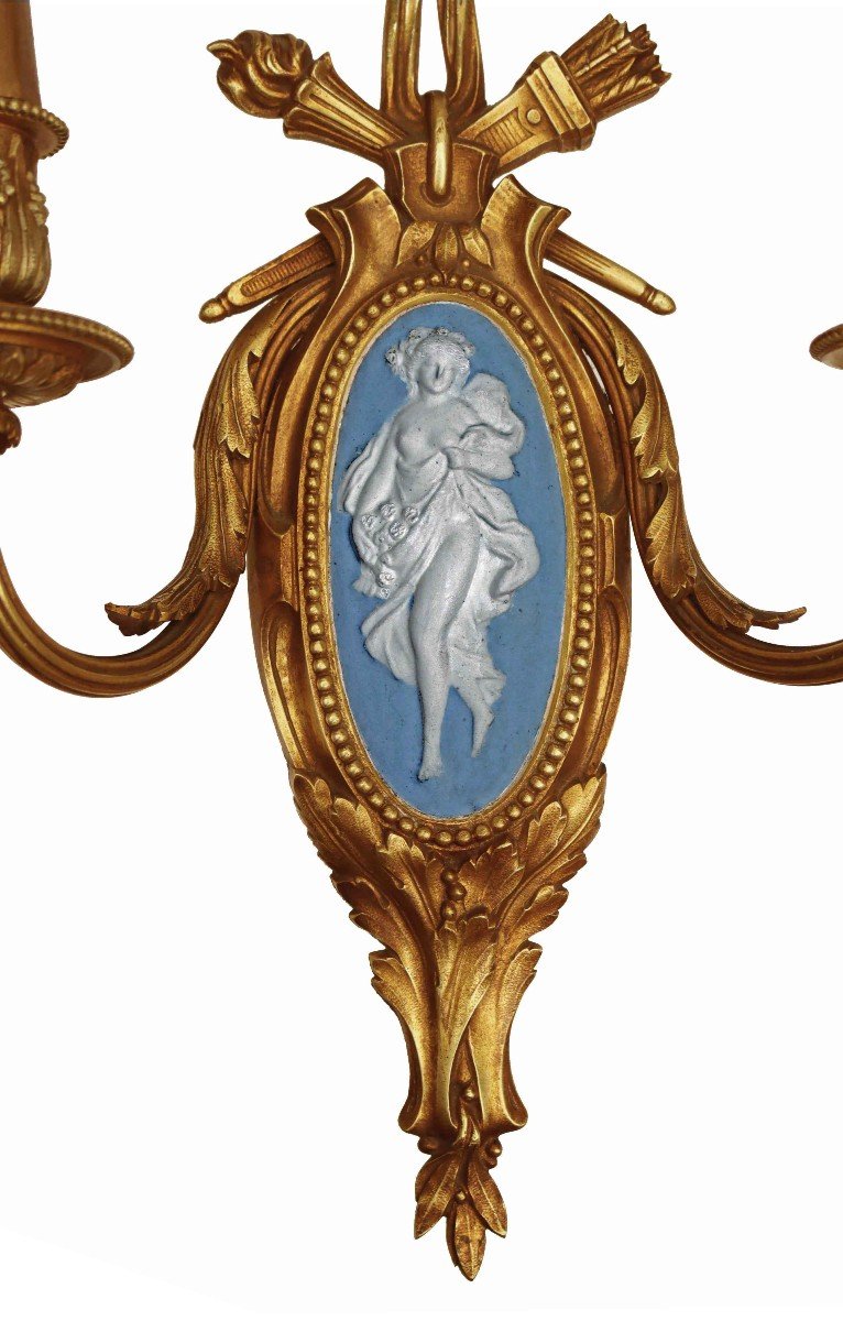 Paire d'Appliques Napoléon III Bronze & Porcelaine-photo-6