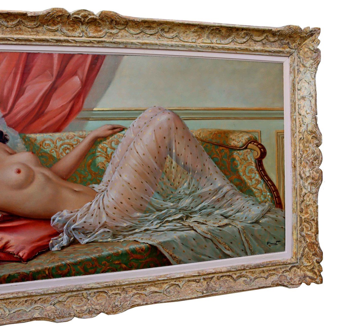 André David (19th-20th Century) Very Large Painting "reclining Nude"-photo-4