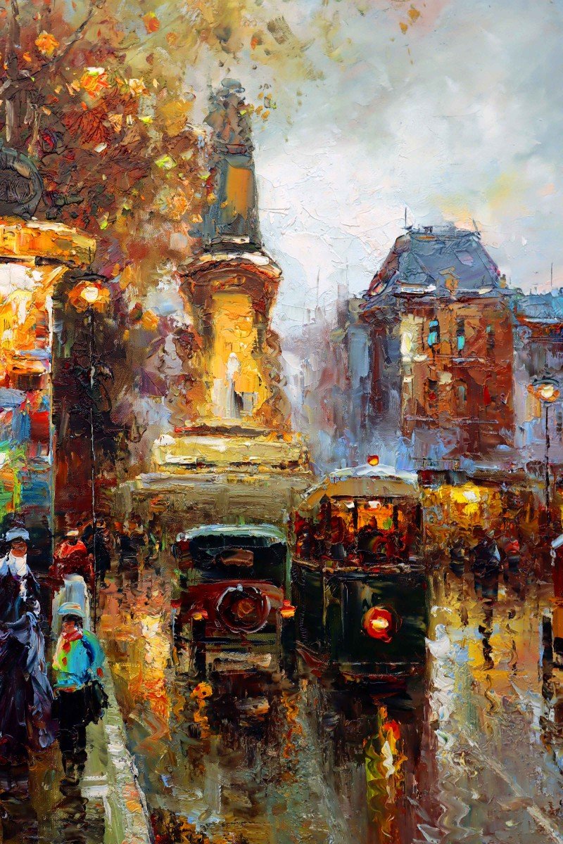 Christof Vevers (1962) Paris Boulevard Animated - Very Large Oil On Canvas --photo-1