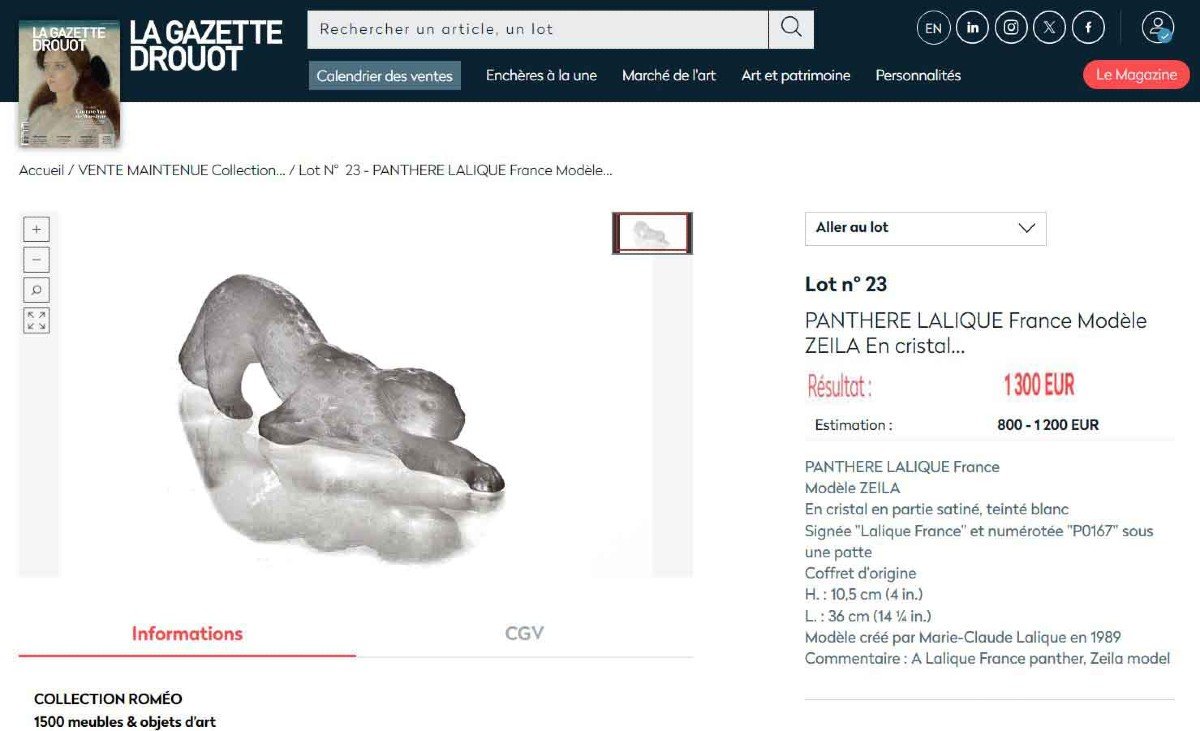 Lalique Panther Zeila (large Model: 37 Cm)-photo-4