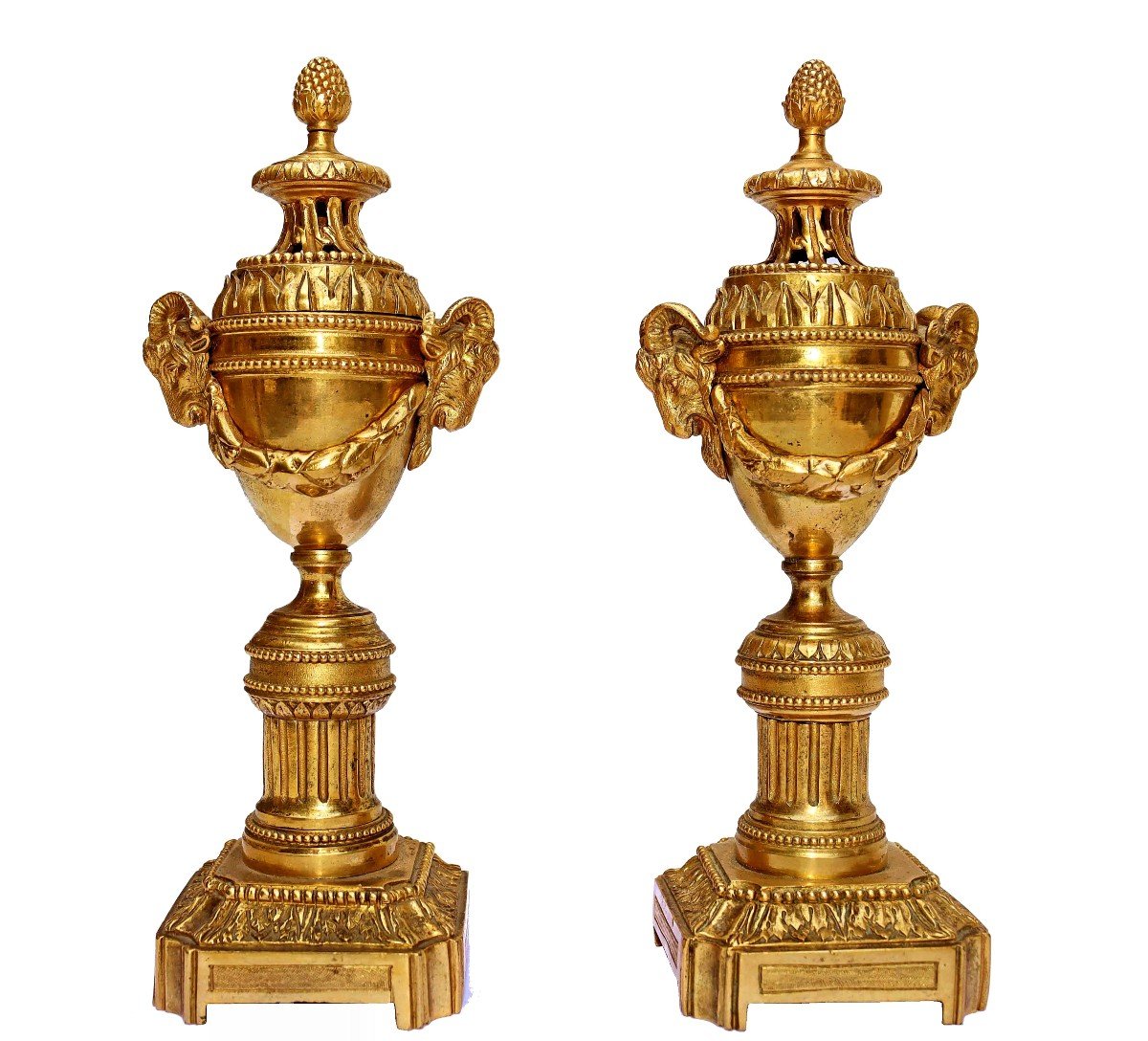 Paire De Cassolettes & Flambeaux Bronze Doré Fin XVIIIe - Début XIXe