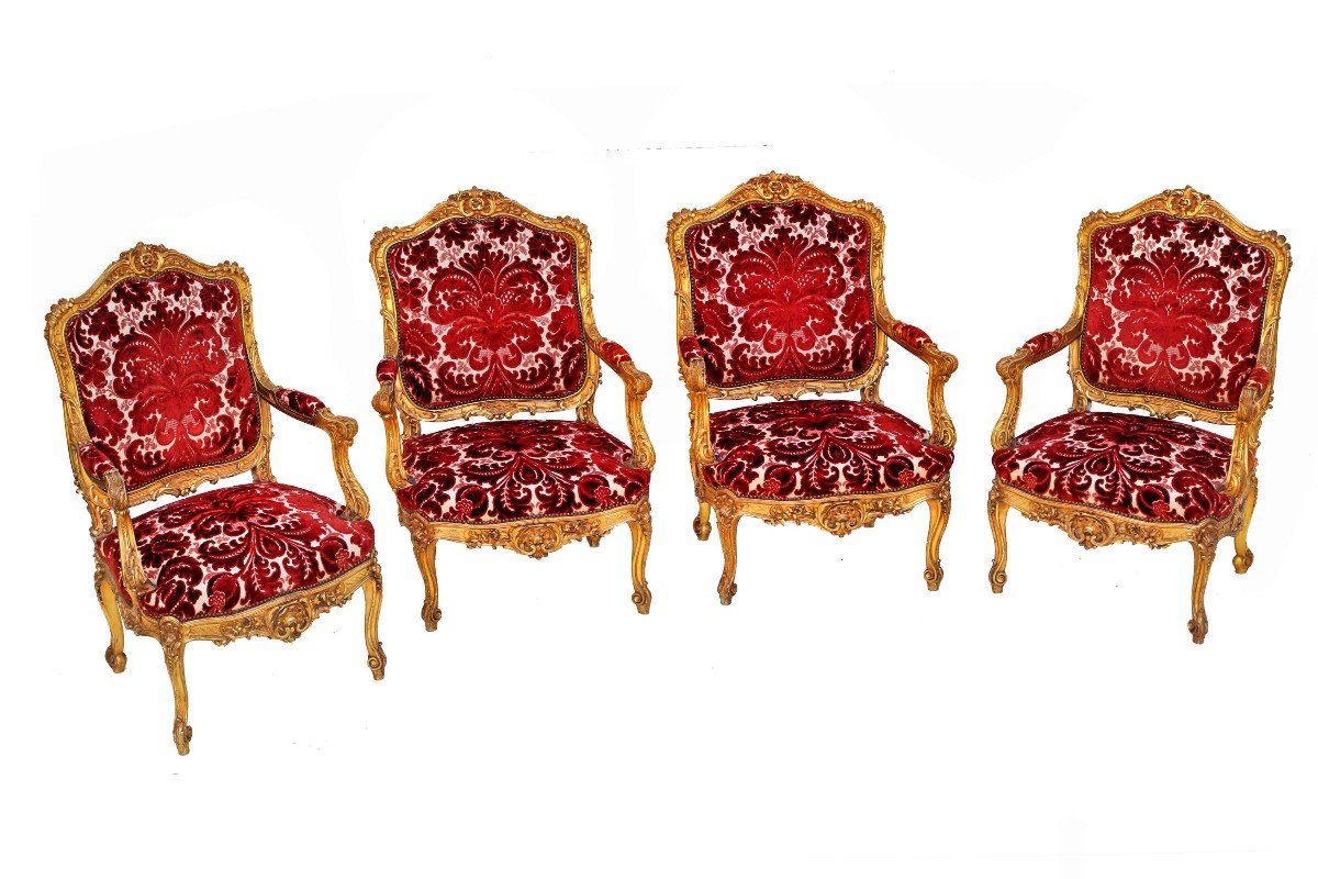 Four Napoleon III Ceremonial Armchairs In Golden Wood-photo-3