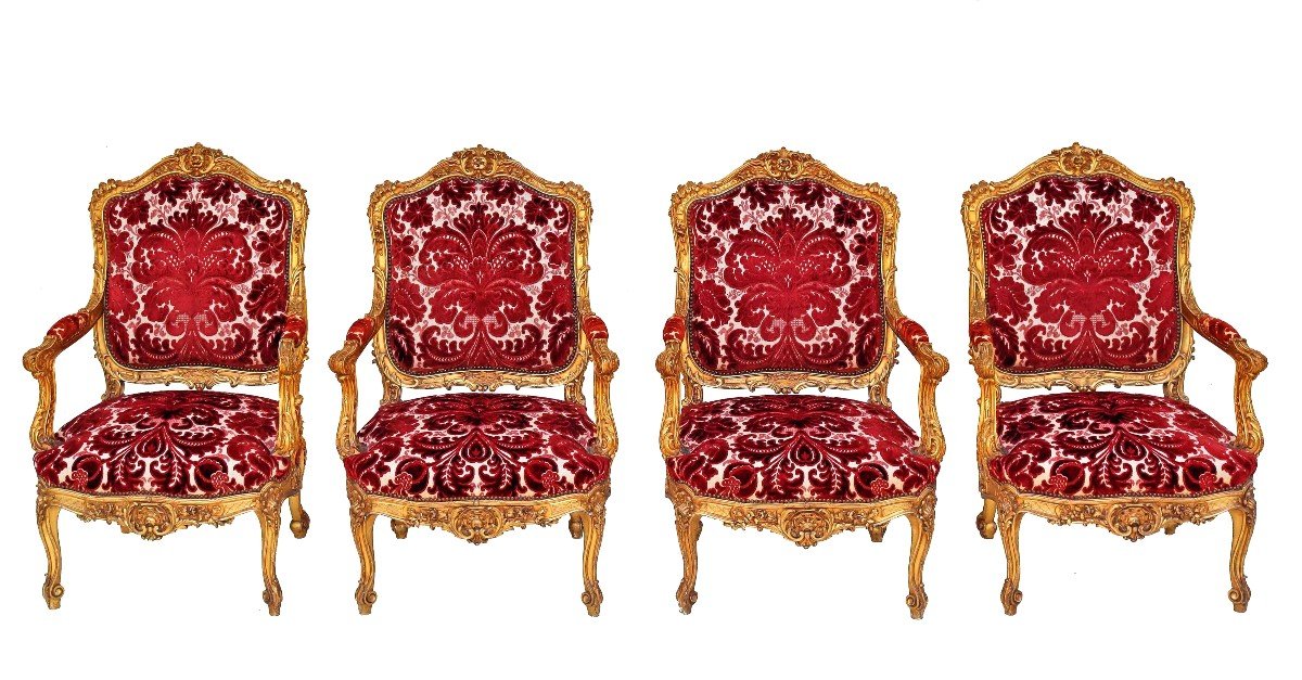 Four Napoleon III Ceremonial Armchairs In Golden Wood-photo-2