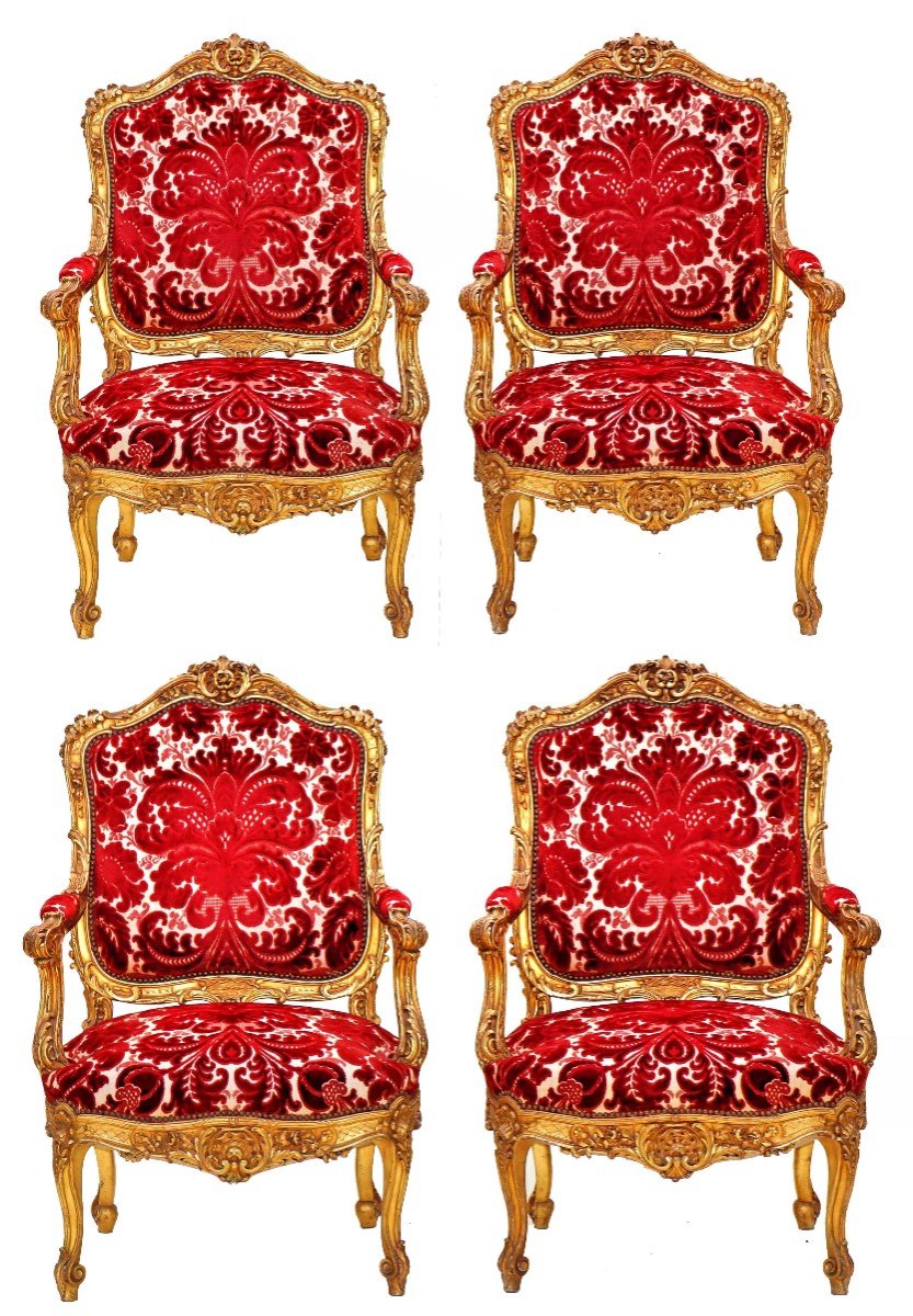 Four Napoleon III Ceremonial Armchairs In Golden Wood