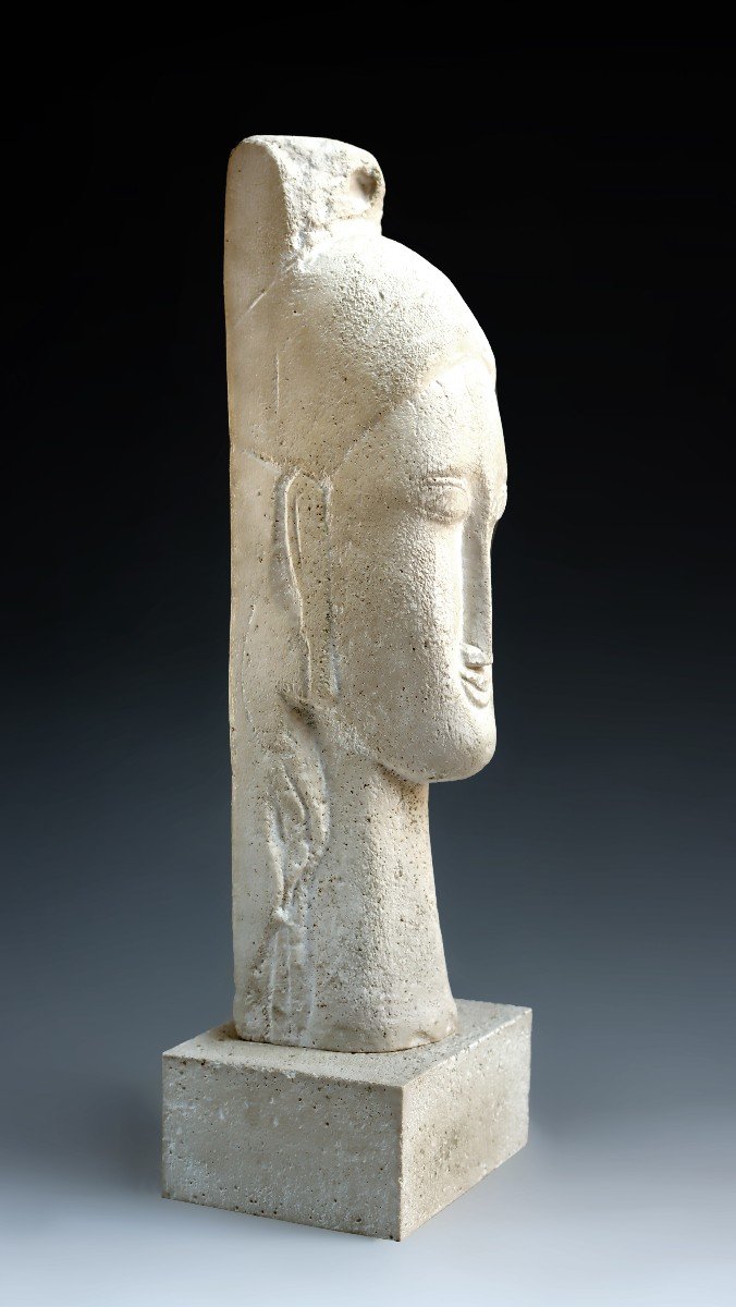 Amedeo Modigliani (1884-1920) Sculpture Tête de femme-photo-1