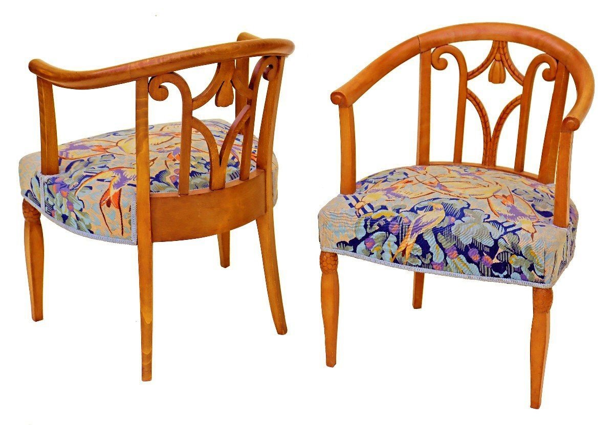 André Groult & Pinton à Aubusson (attribué) Paire De Fauteuils Art Déco 1925-photo-3