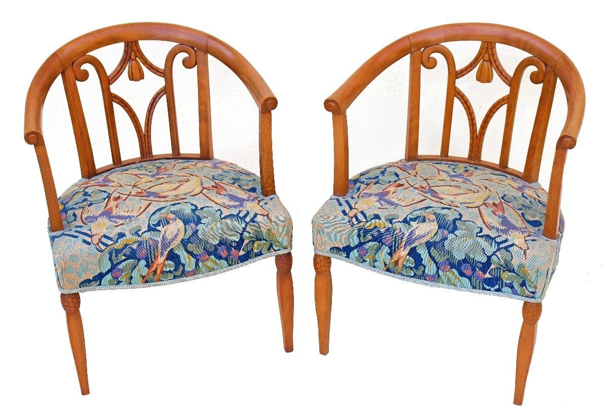 André Groult & Pinton à Aubusson (attribué) Paire De Fauteuils Art Déco 1925-photo-4