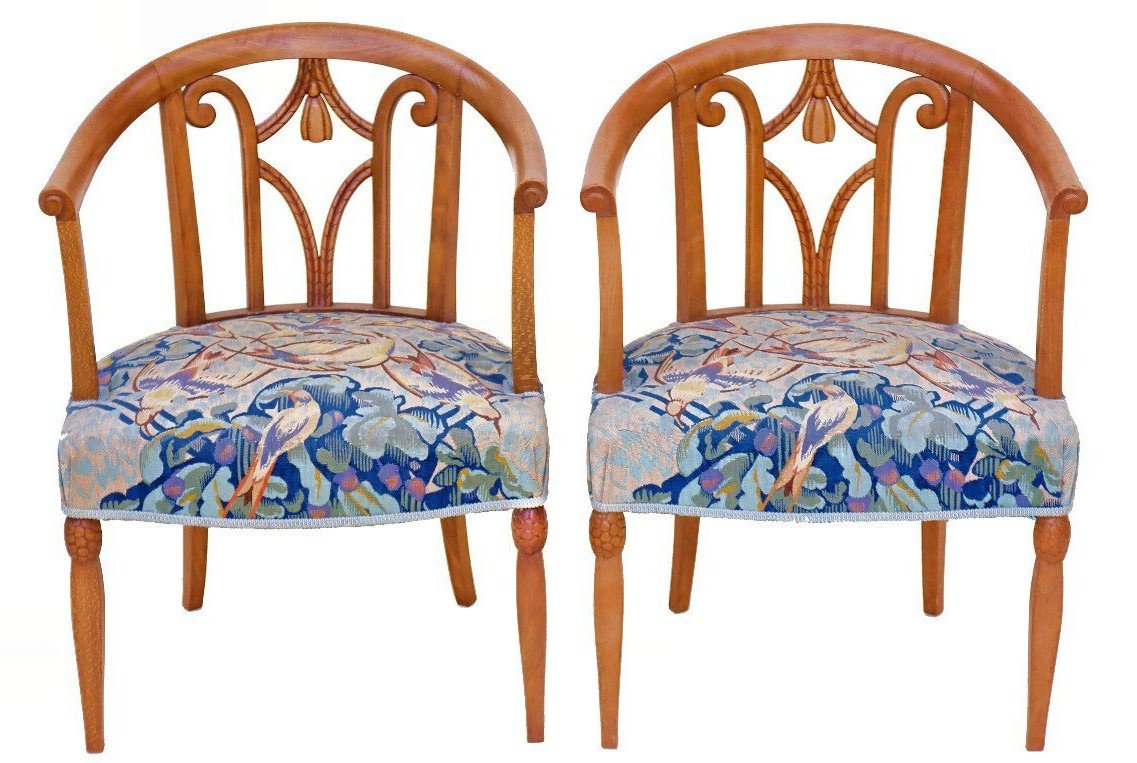 André Groult & Pinton In Aubusson (attributed) Pair Of Art Deco Armchairs 1925