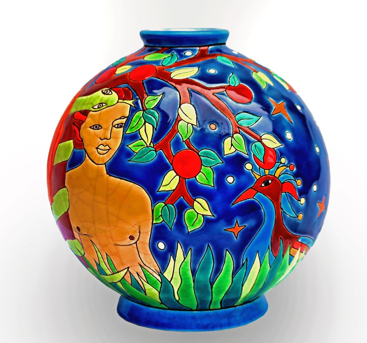 Longwy Vase Boule " Adam et Eve dans le Jardin d'Eden "-photo-1