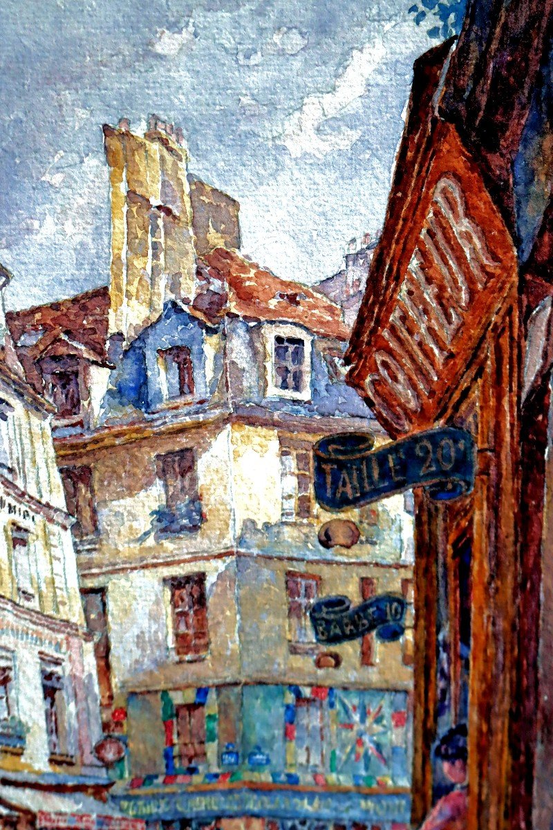 Bugnicourt (1868-1936) Large Watercolor Paris Busy Street In 1910-photo-4