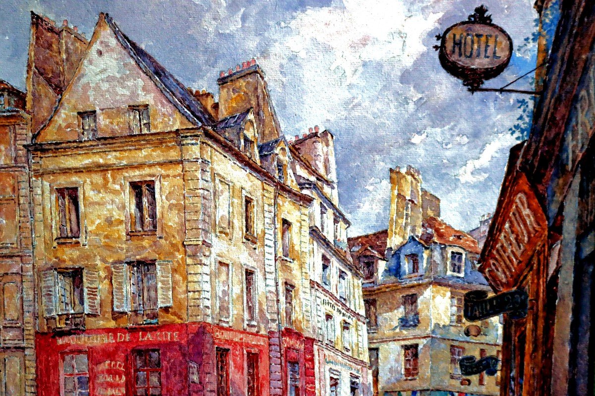 Bugnicourt (1868-1936) Large Watercolor Paris Busy Street In 1910-photo-5