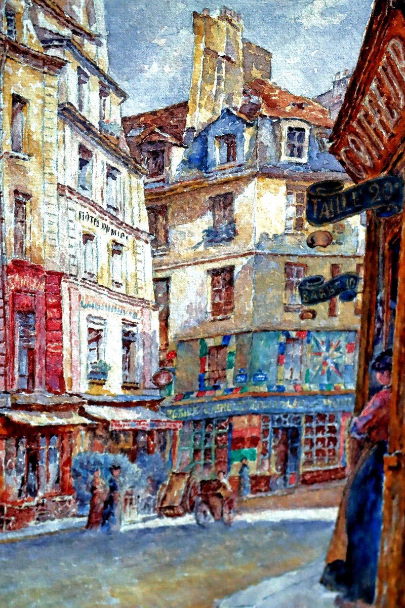 Bugnicourt (1868-1936) Large Watercolor Paris Busy Street In 1910-photo-6