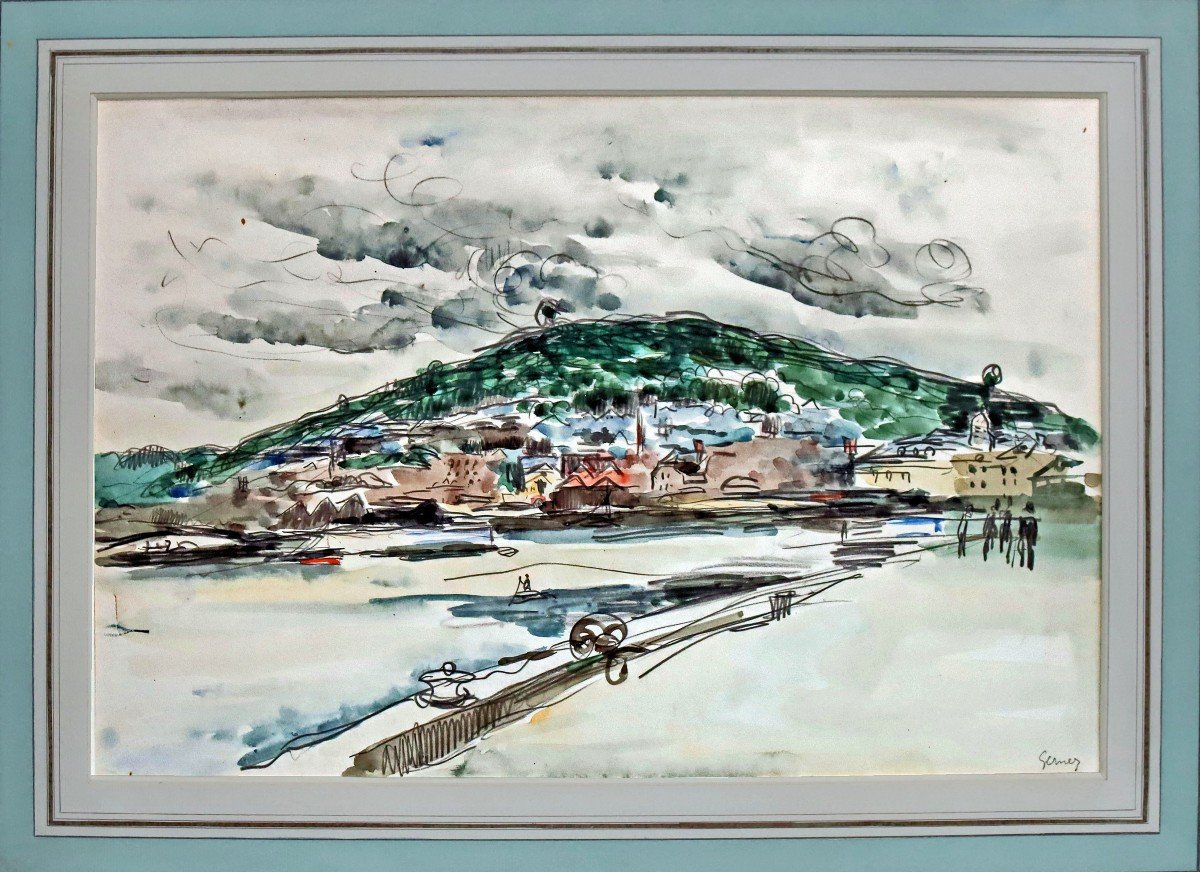 Paul Elie Gernez (1888-1948) Port Of Honfleur Drawing And Watercolor-photo-3