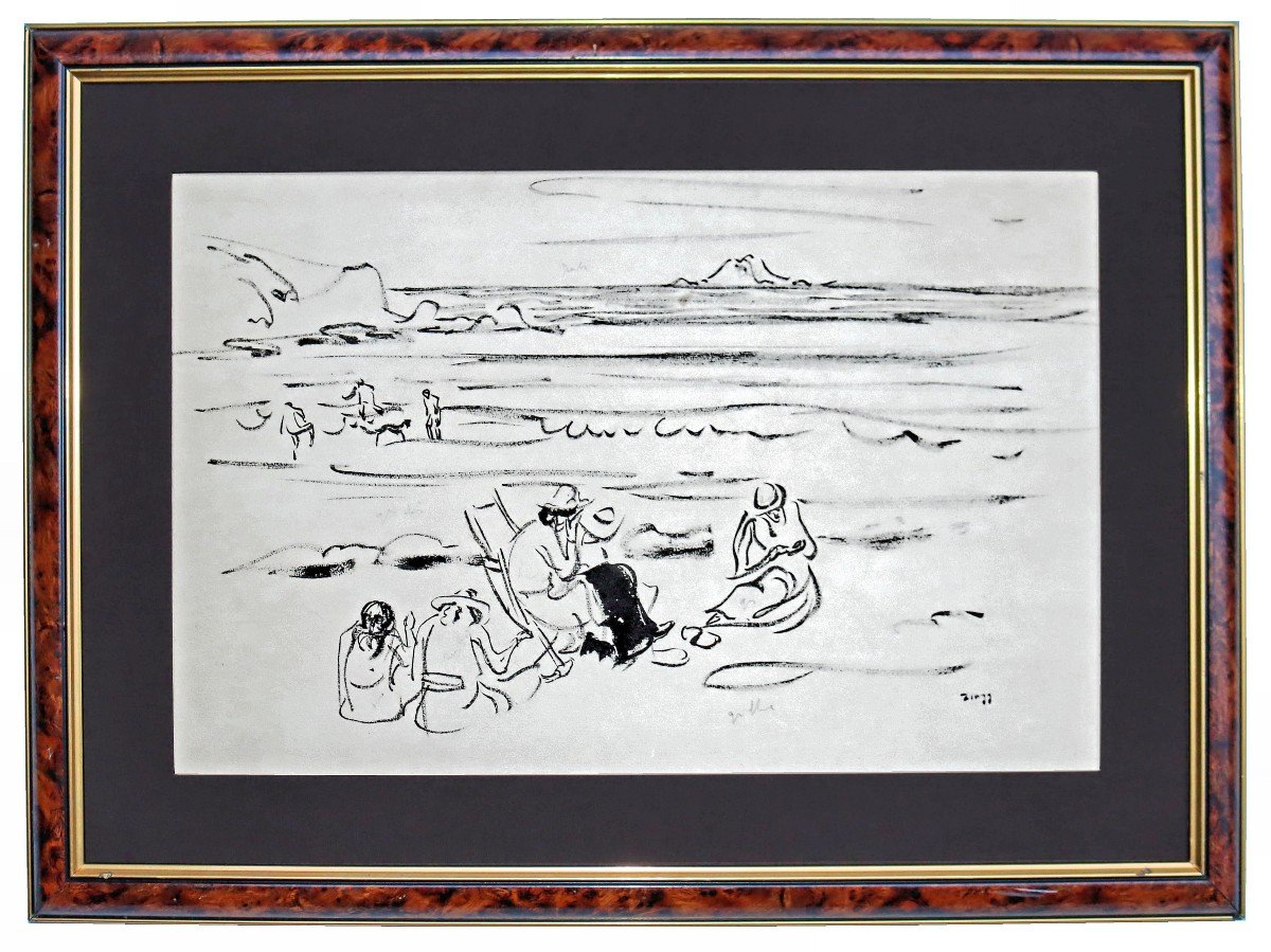 Jules Émile ZINGG (1882-1942) Dessin Plage a Perros Guirec-photo-2