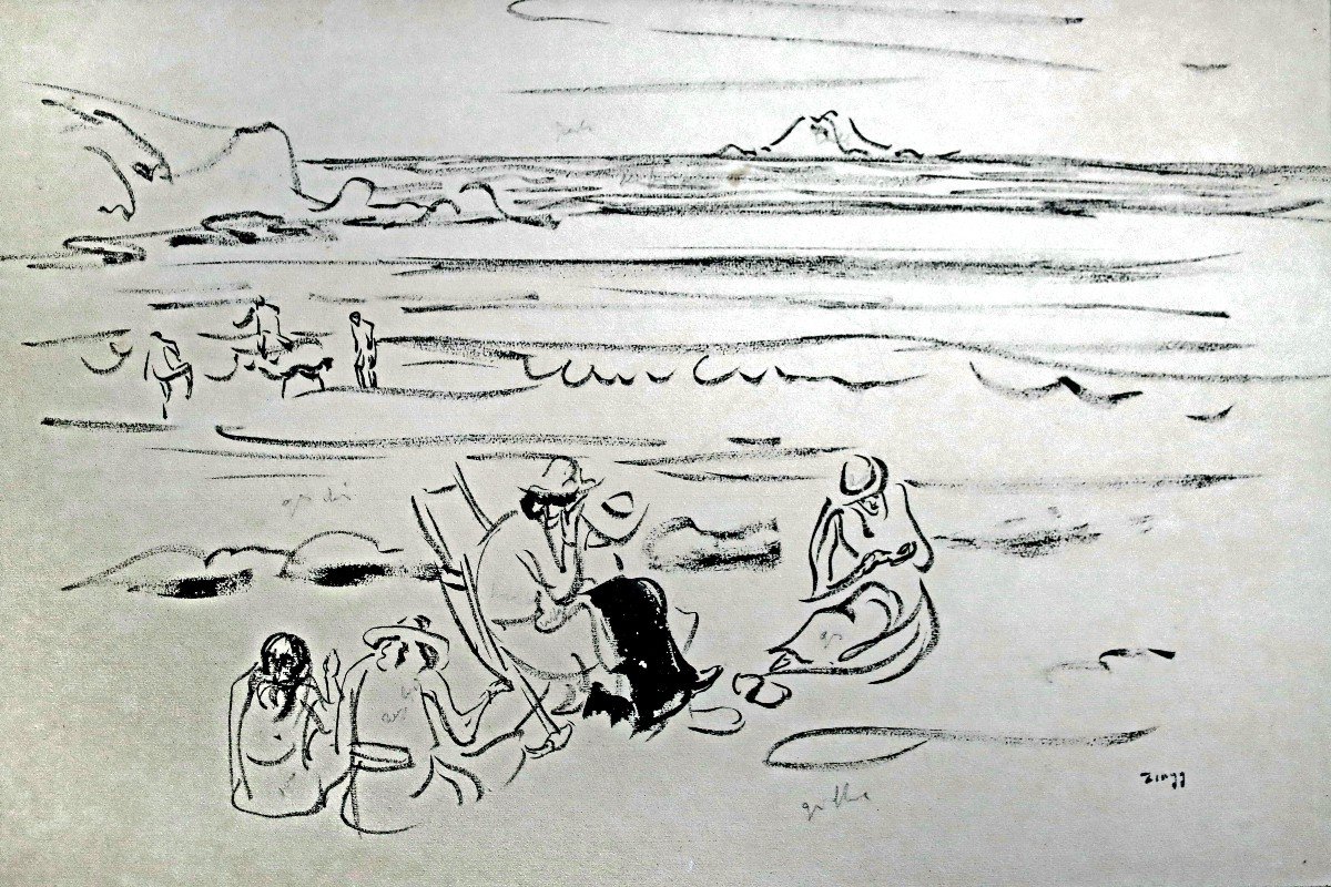 Jules émile Zingg (1882-1942) Drawing Beach At Perros Guirec-photo-3