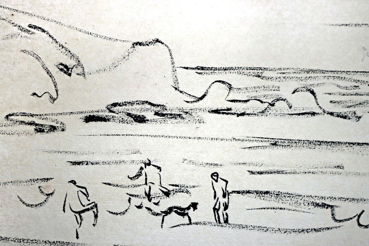 Jules Émile ZINGG (1882-1942) Dessin Plage a Perros Guirec-photo-3