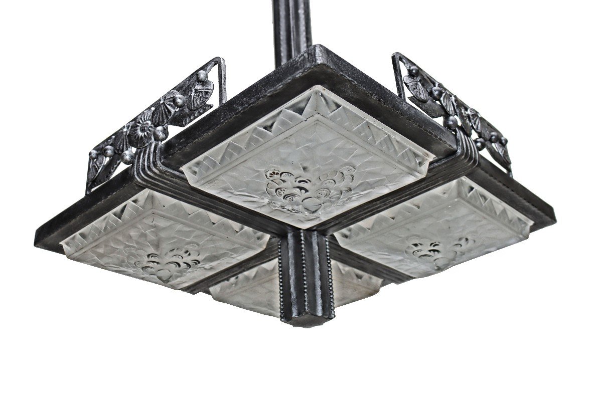 Muller Frères Important Art Deco Ceiling Chandelier 1925-photo-2