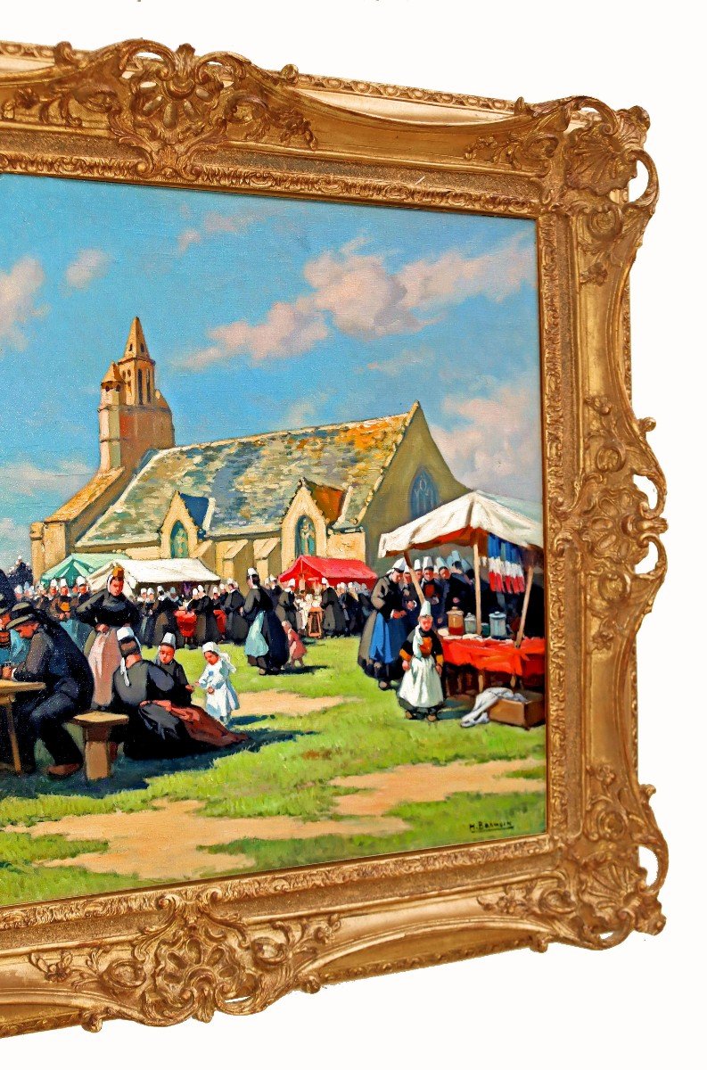 Henri BARNOIN (1882-1940) Grande Peinture Figurant une Fête Bretonne en Finistère-photo-4