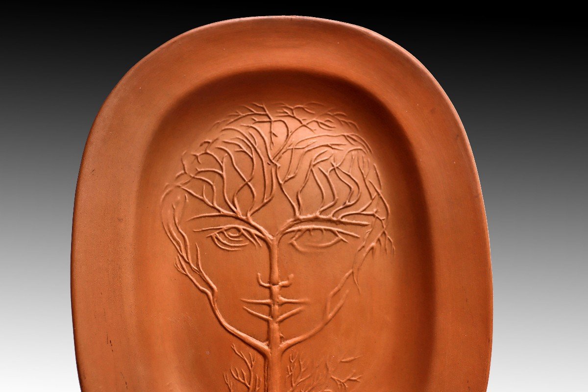 Jean Marais (1913-1998) Large Vallauris Platter "tree Of Life"-photo-2