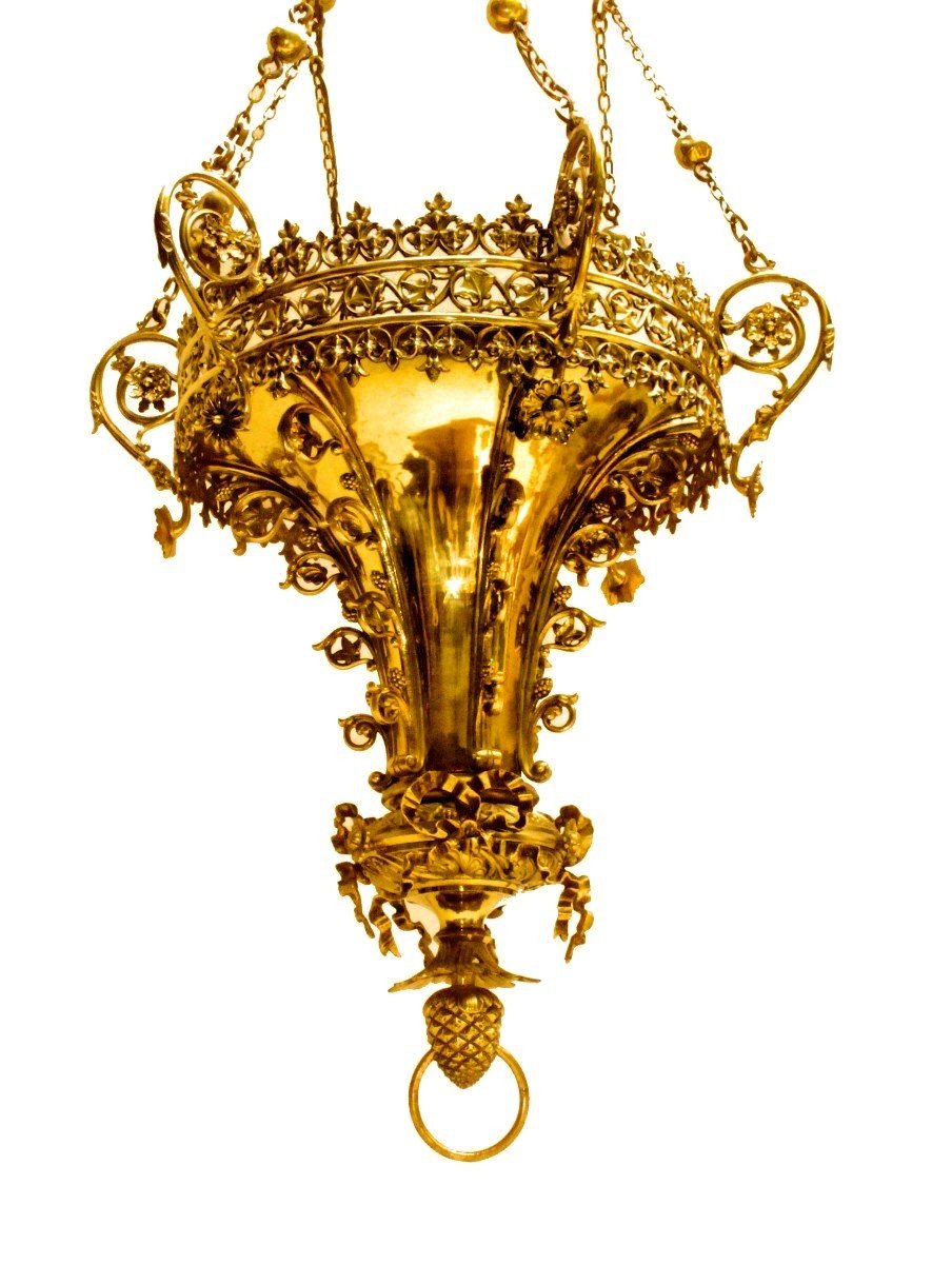 Large 19th Century Sanctuary Lamp (height: 1.40 M)-photo-2