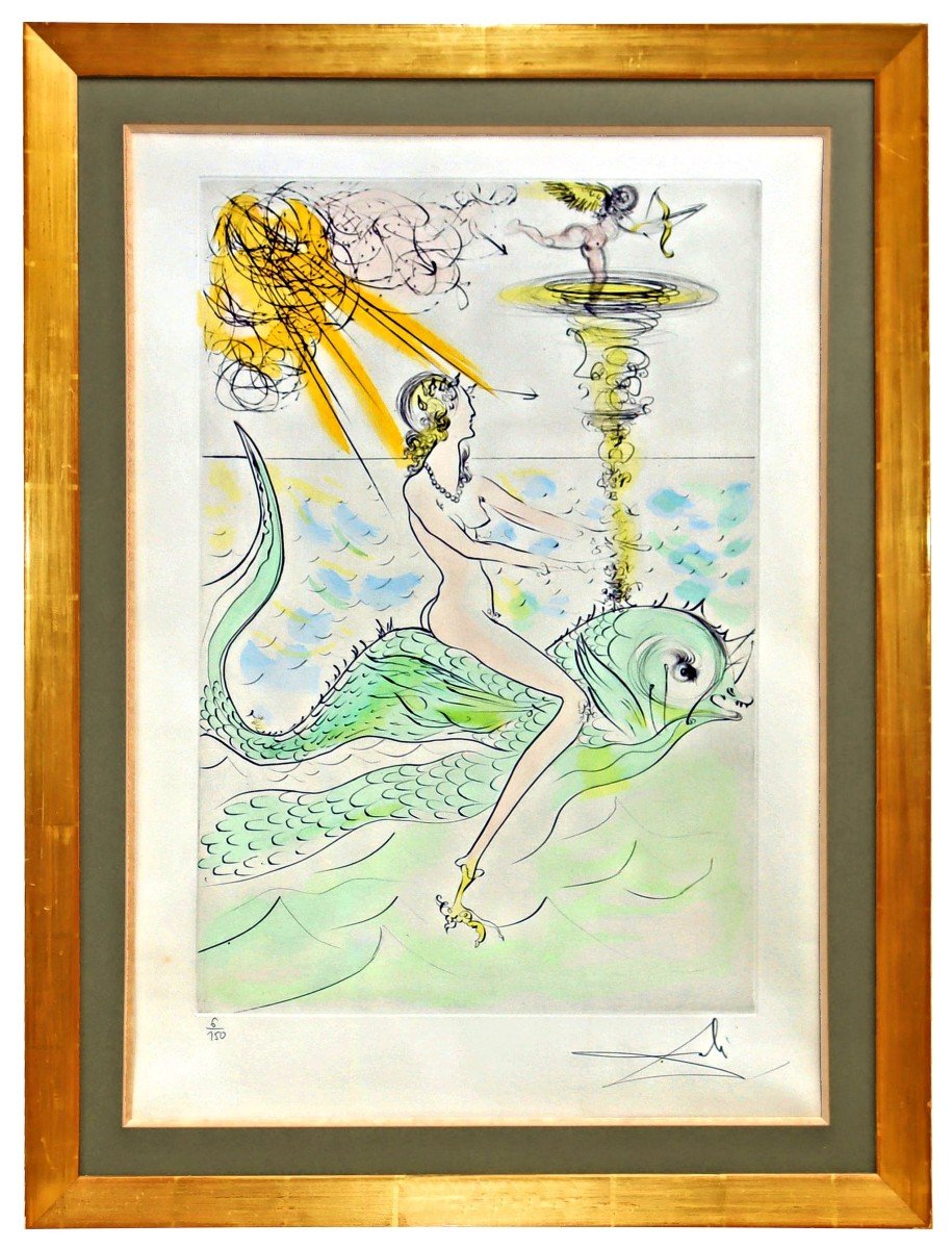 Salvatore Dali (1904 – 1989) Mermaid With Dolphin Signed And Numbered