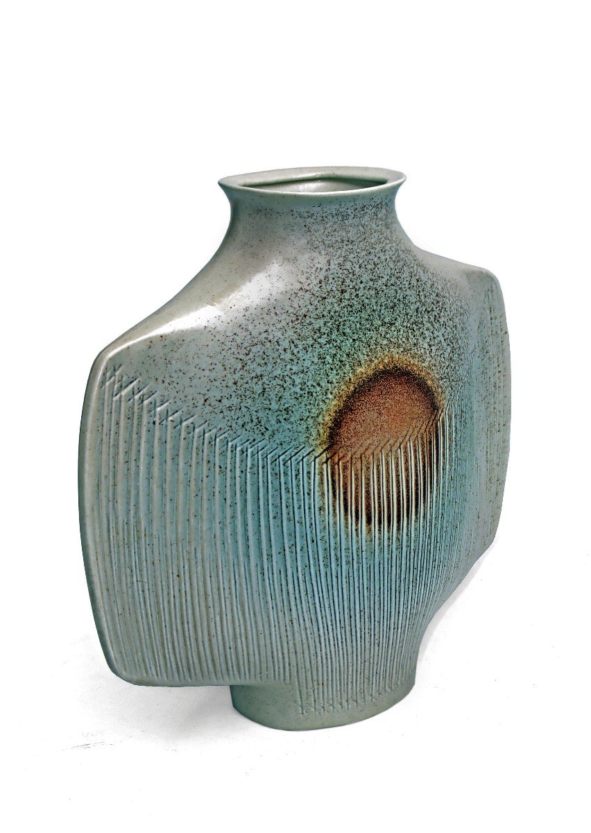 Yves Mohy (1929-2005) Large Free Form Vase In Virebent Ceramic-photo-2