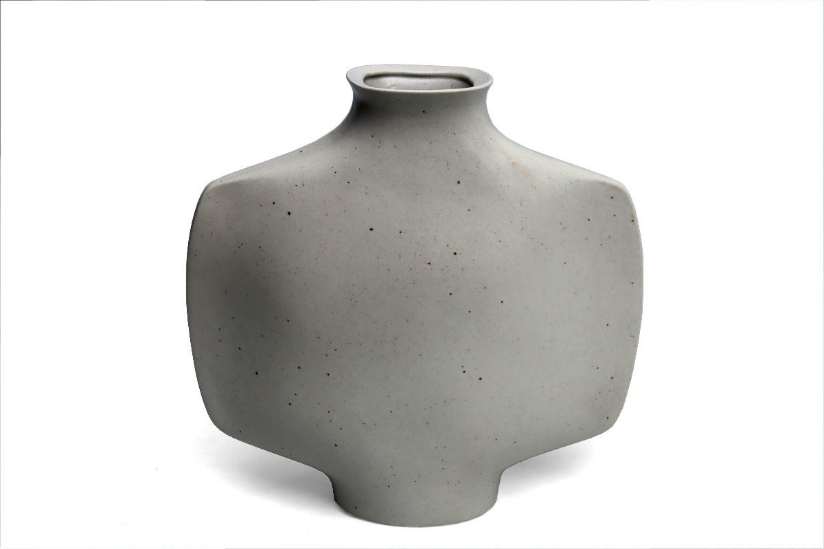 Yves Mohy (1929-2005) Large Free Form Vase In Virebent Ceramic-photo-4