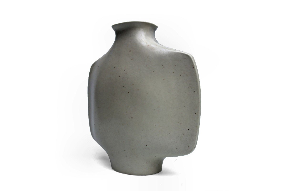 Yves Mohy (1929-2005) Large Free Form Vase In Virebent Ceramic-photo-1