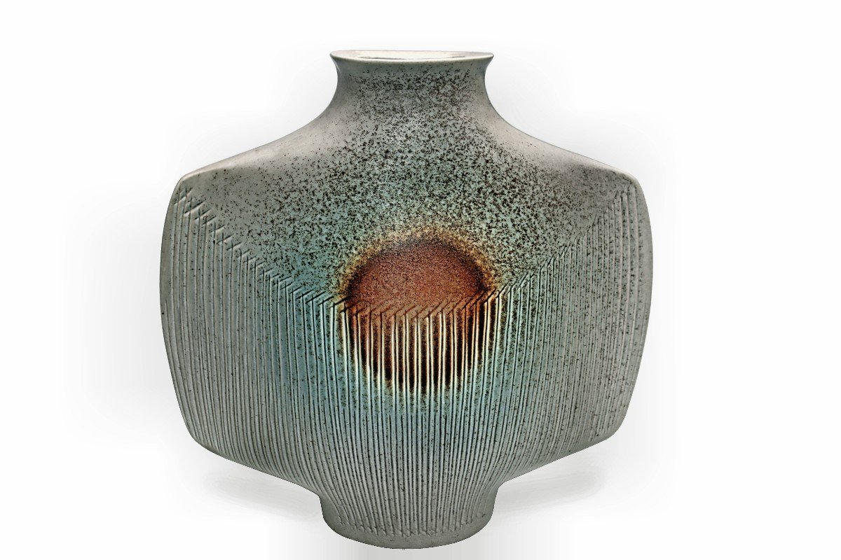 Yves Mohy (1929-2005) Large Free Form Vase In Virebent Ceramic-photo-2