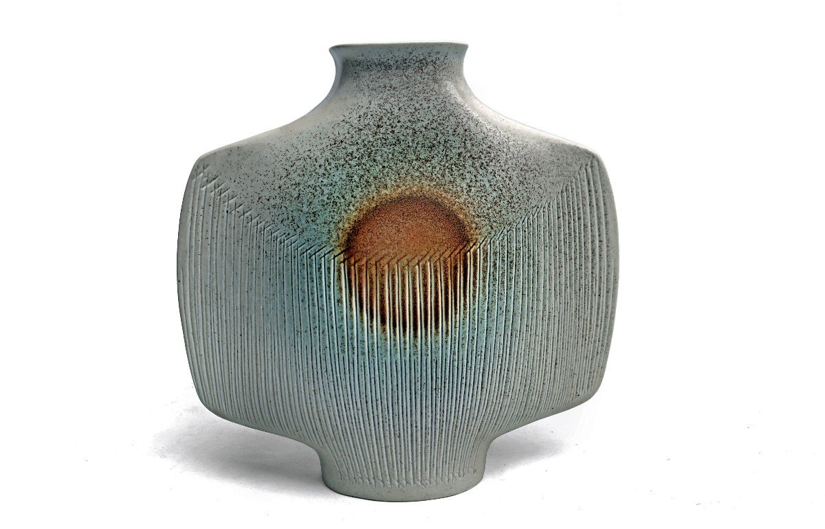 Yves Mohy (1929-2005) Large Free Form Vase In Virebent Ceramic