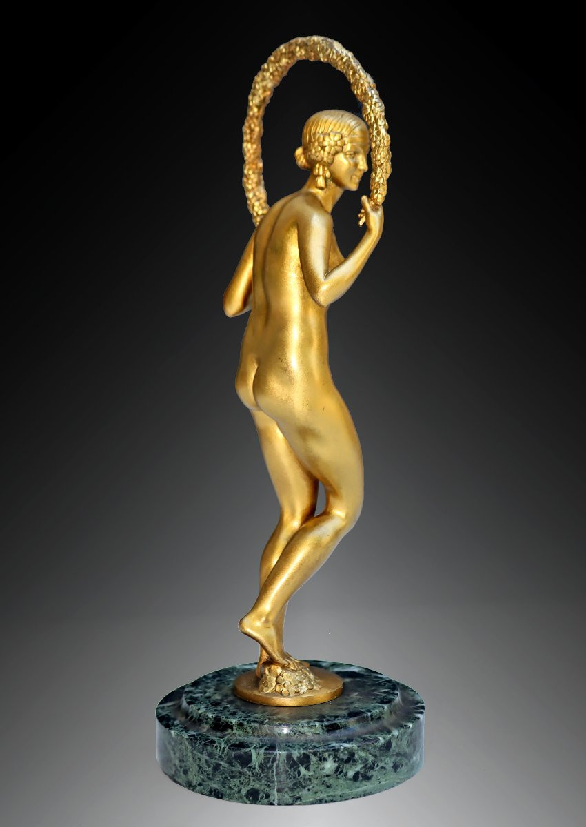 Joe Descomps (1869-1950) Bronze Art Déco Danseuse à La Guirlande De Fleurs-photo-2