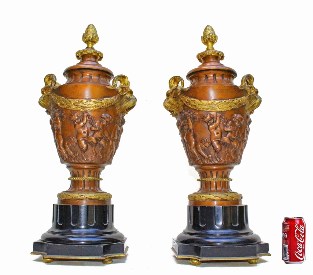 Paire De Grands Vases Napoléon III En Bronze (h:52cm)-photo-4
