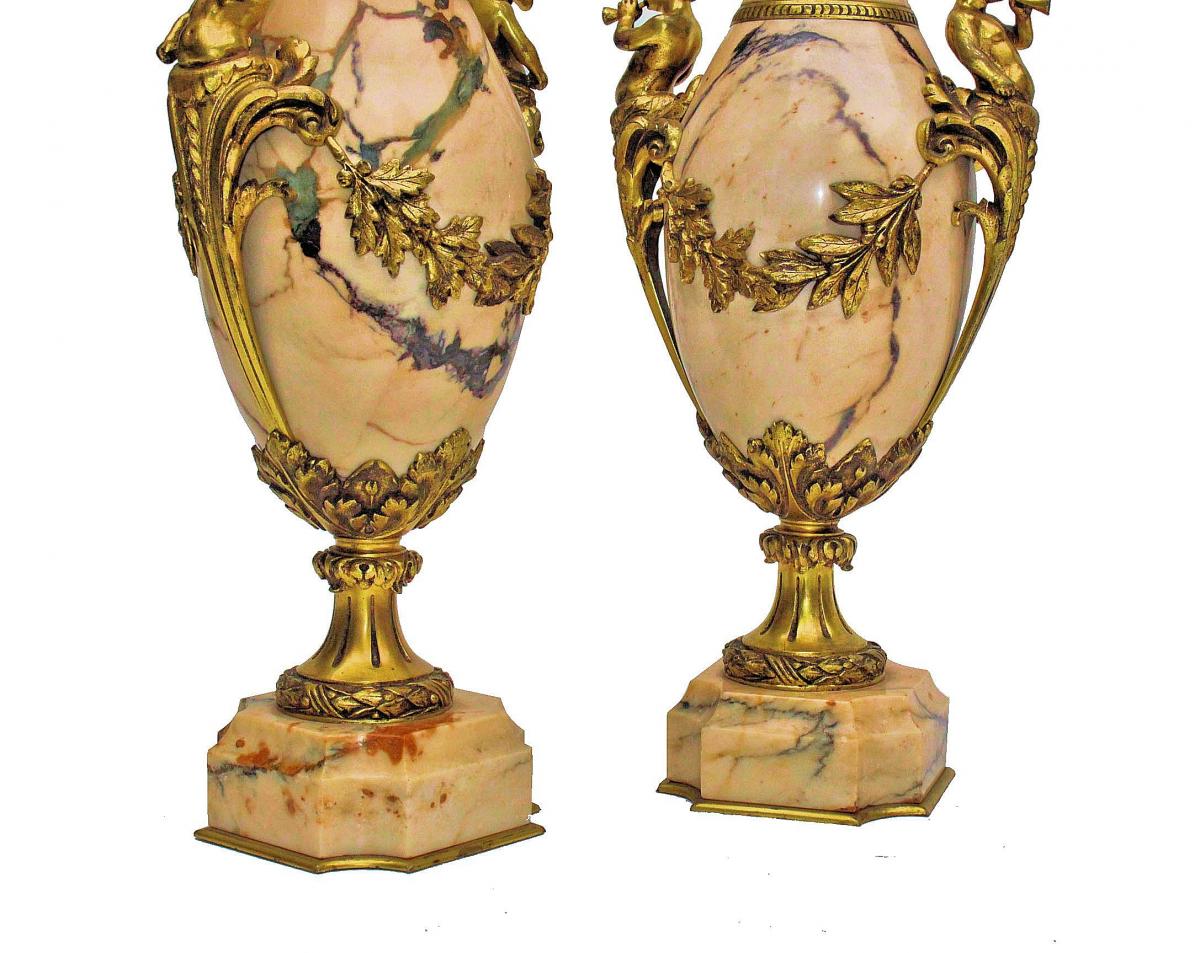 Paire De Grands Vases Napoléon III Marbre Et Bronze Doré-photo-5